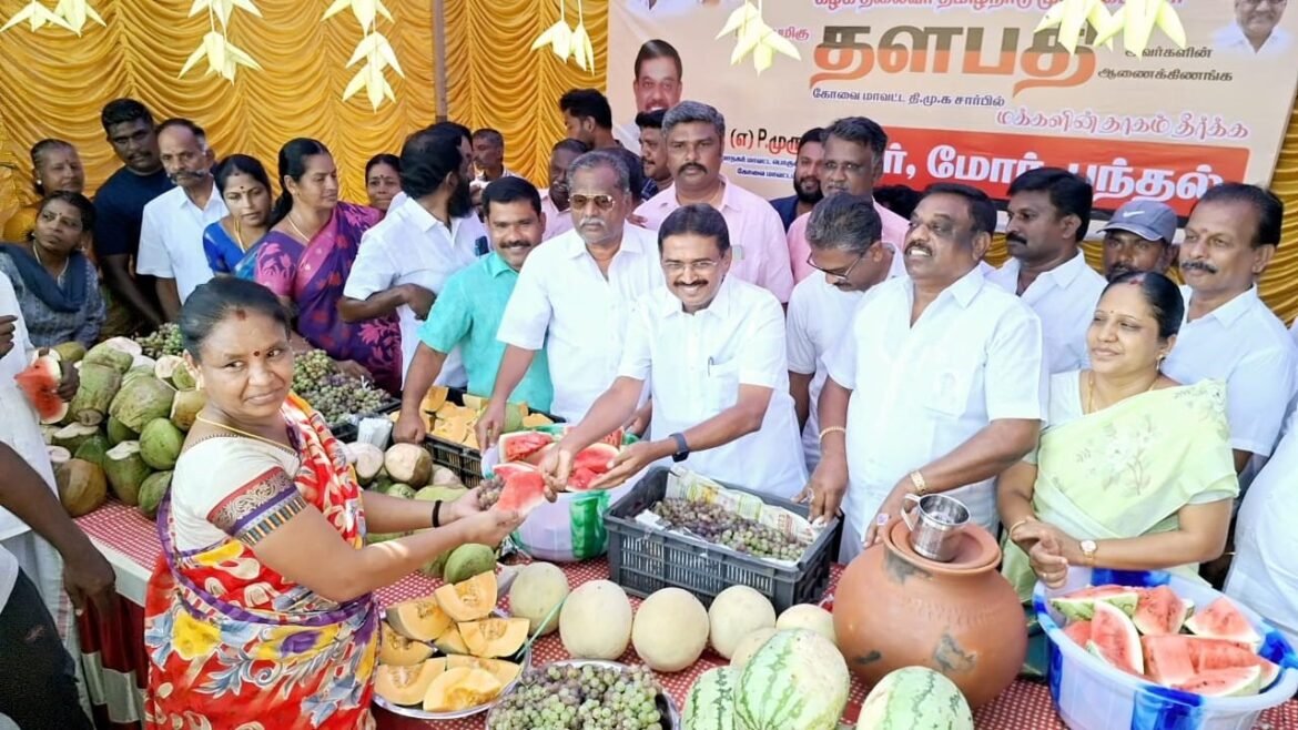 பீளமேட்டில் நீர்மோர் பந்தலை திறந்து வைத்தார் திமுக முன்னாள் சட்டமன்ற உறுப்பினர் நா.கார்த்திக்