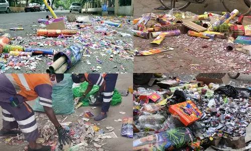 சென்னையில் தீபாவளி கொண்டாட்டத்திற்குப் பிறகு 151 மெட்ரிக் டன் பட்டாசு குப்பைகள் அகற்றம்!